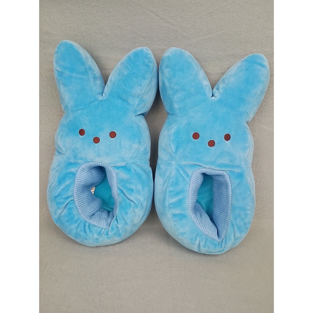 Peeps Blue Bunny Plush Slippers Kids Size M 13-1 House Shoes Non-Slip Easter